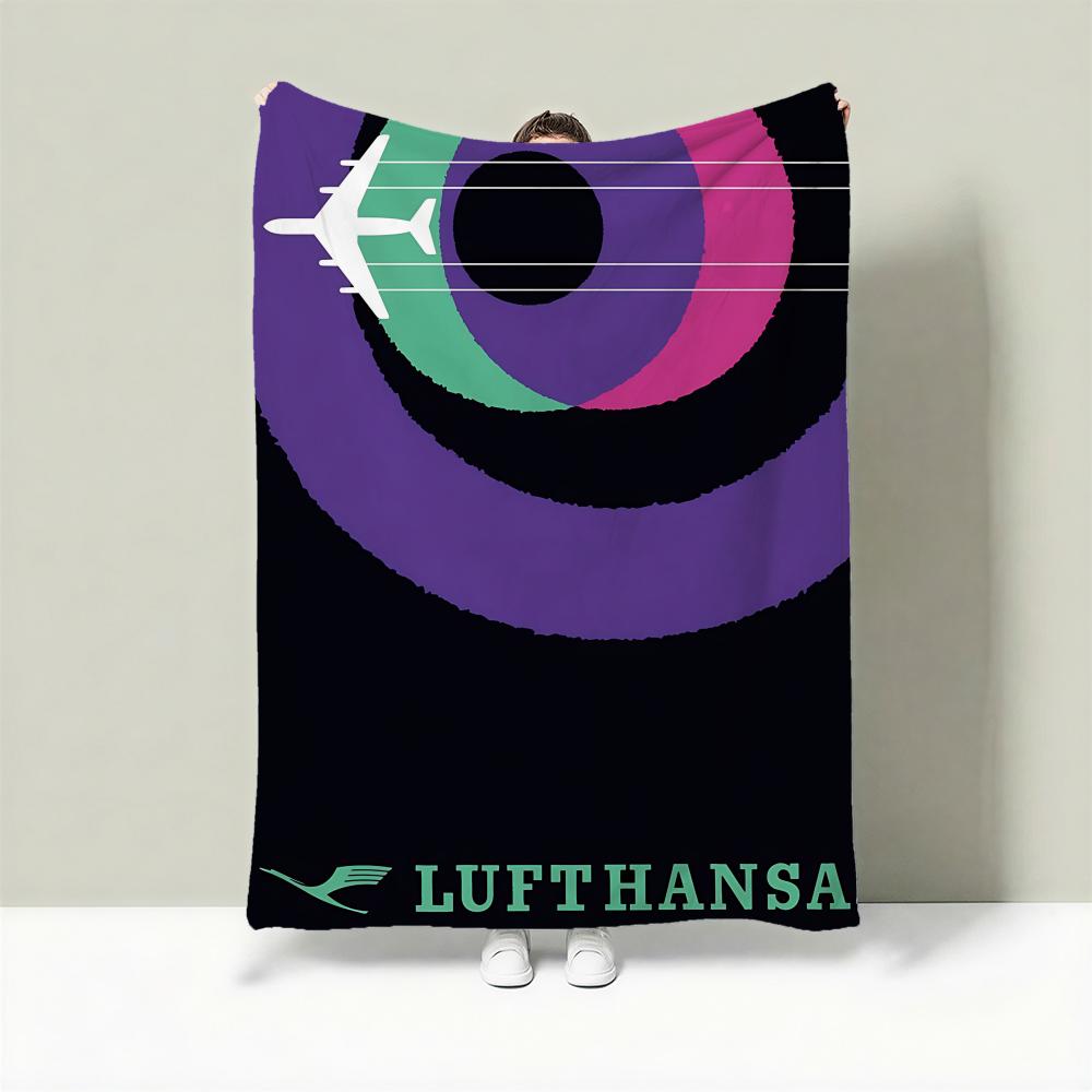 Aviation L-Lufthansa Throw Lightweight 240g Flannel Blanket Soft Skin-friendly for Summer Cooling 75cmx90cm