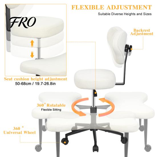 Computer Office Special-shaped Meditation Yoga Chair, Chair with Back Support, Cross Legged Wheels, Criss Desk Kneeling for Home Yoga, Adjustable