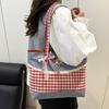 New Korean Style Women's Bag Retro Lattice Casual Plaid Underarm Bag Fashionable  Sweet Bowknot Large Capacity Shoulder Tote Bag