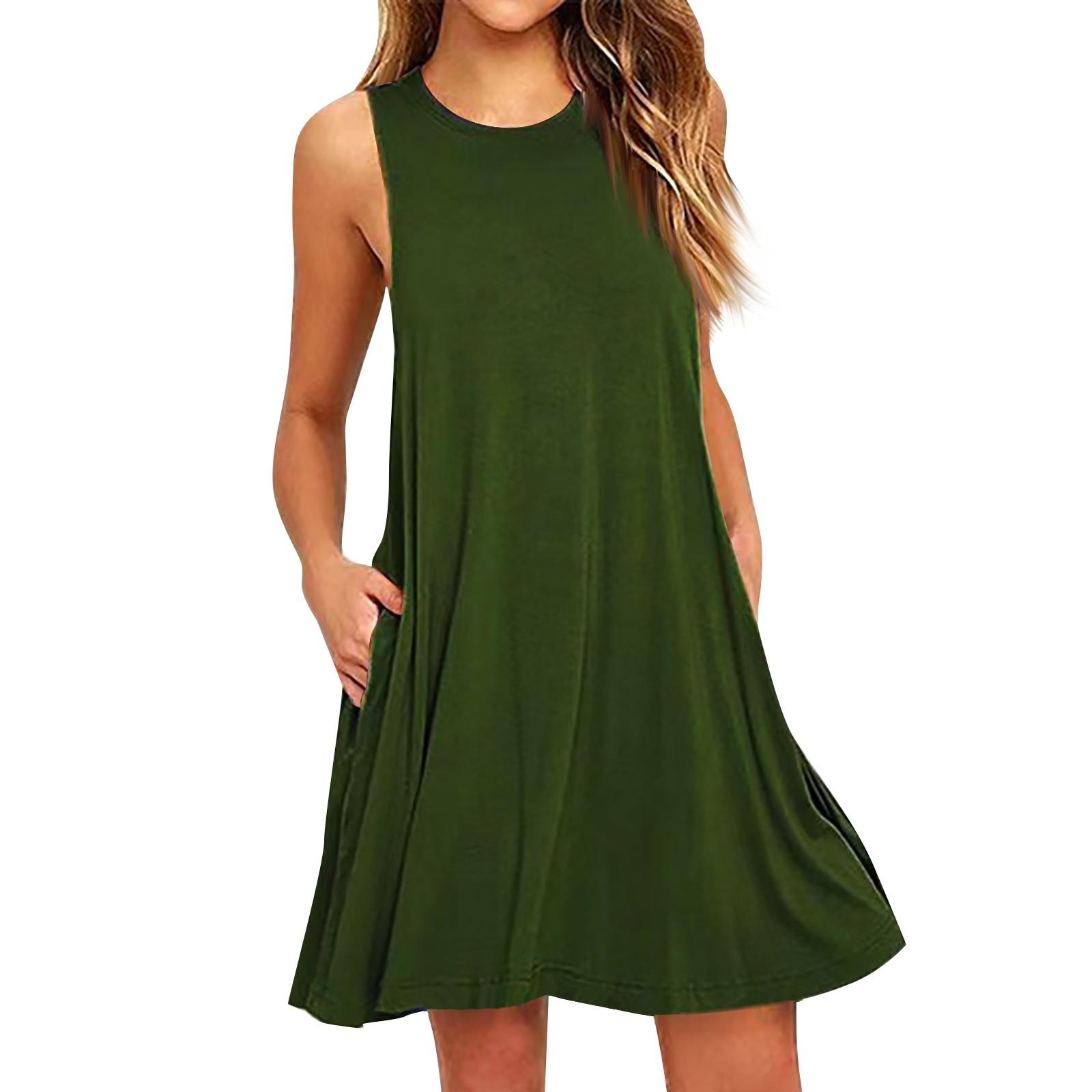 

Женские летние платья, повседневные свободные повседневные платья с круглым вырезом, пляжные платья трапециевидной формы большого размера S