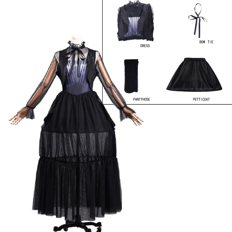 The Addams Family Wednesday Cosplay Dress With Polyester Fabric For Events And Themed Parties S