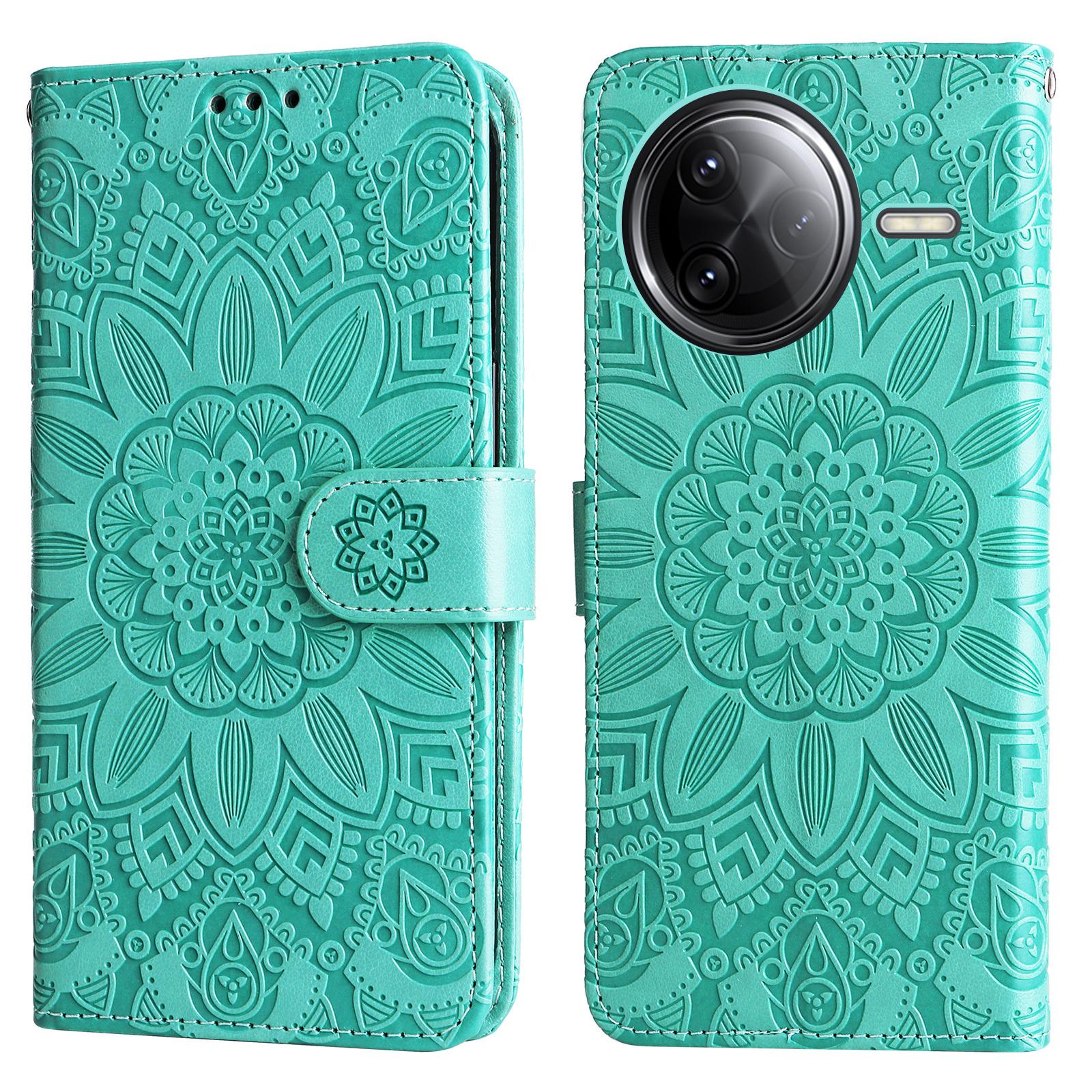 

For Xiaomi Poco F7 Ultra 5G/Redmi K80 Pro 5G Case Sunflower Imprint Leather Wallet Phone Cover Green