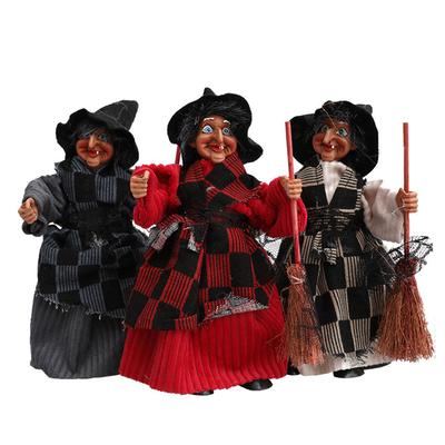 3PCS/SET Crafts Cloth Halloween Broomstick Witch Pendant Funny Artificial Witch Hanging Creative Scary Halloween Ornament Party