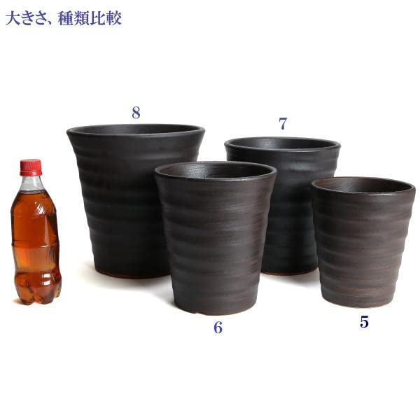 KANEYOSHI Flower Road Brown 5 with Dish Flower Pot Stylish Pot Mikawa Ware with Hole Flower Pot Ceramic Unglazed Potted Plant Brown 5 with Dish No.