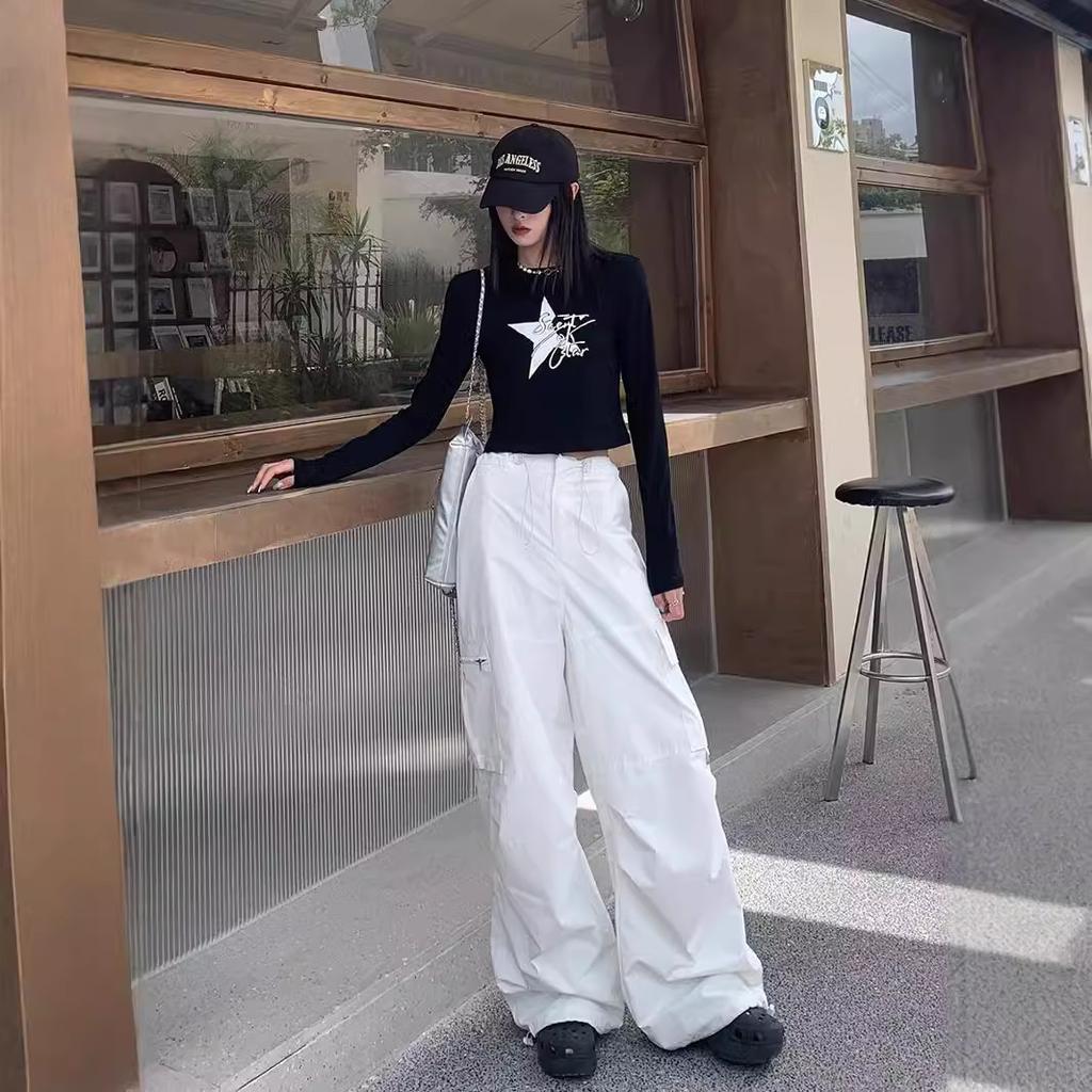 Ladies Autumn Winter Long Sleeve Crew Neck Slim Fit Basic Star Letter Printed Pullover T Shirt Crop Top for Layering