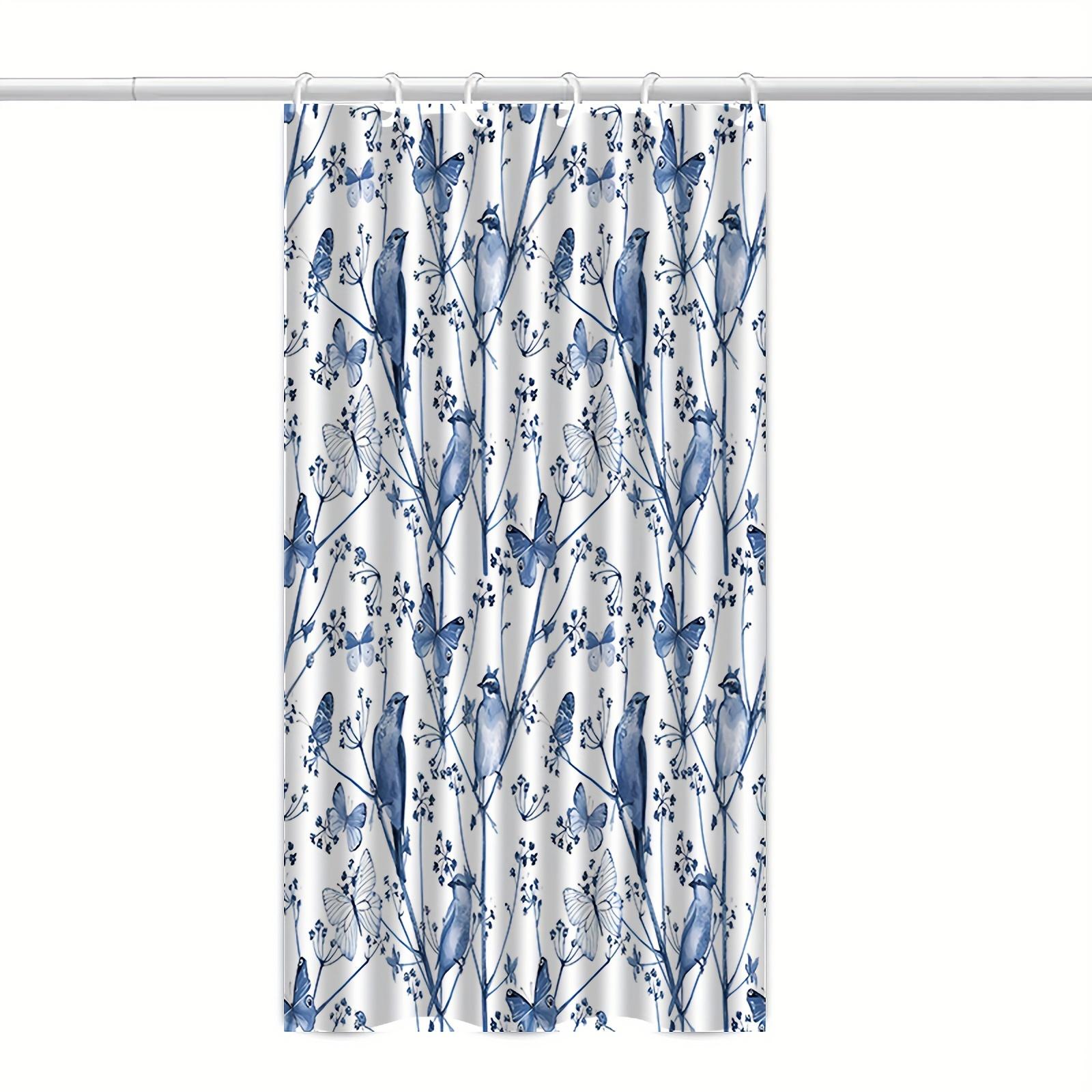 

Blue Bird Print Bath Curtain - Water-Resistant, 12 Hooks, Polyester Knit, Machine Washable, Animal Pattern W90XH180cm
