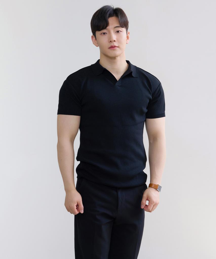 HECKCOOLNAM Ice Cooling Men'S Muscle Fit Collared Short Sleeve Knit T-Shirt That Makes Shoulders Look Wide (Type B)