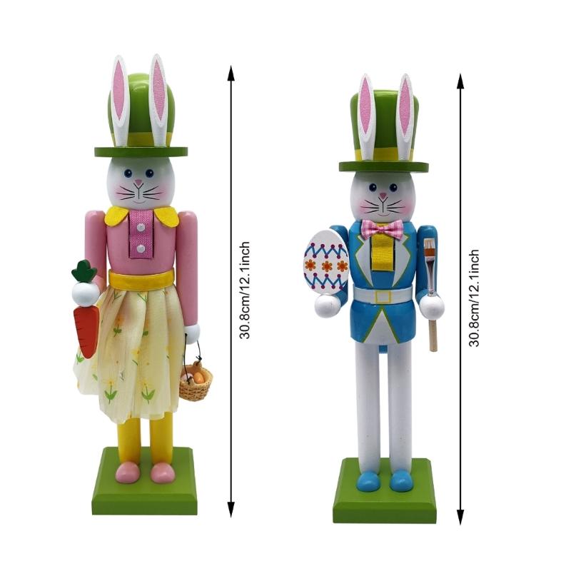 30.8cm Wooden Easters Bunnies Nutcrackers Figurine Ornament Rabbit Soldier Figure for Holiday Decoration Enthusiasts