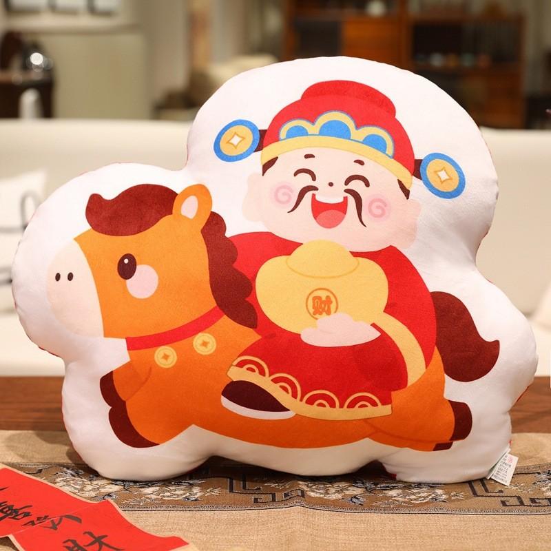 Chinesisches Tierkreiszeichen Jahr des Pferdes Plüschkissen mit Glücksgeld-Design für Geschenk und Dekoration