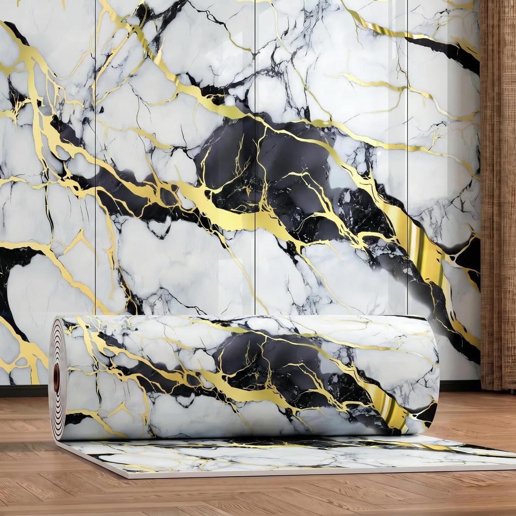 Gold-Plated Marble-Style Waterproof Wall Stickers for TV Backgrounds
