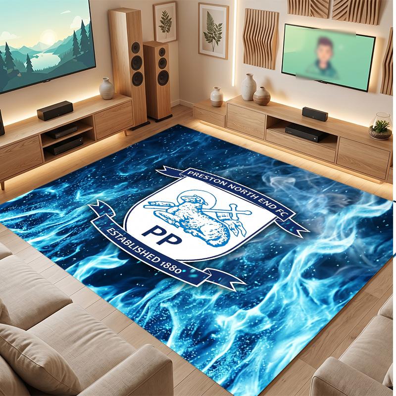 Preston North End Football Print Crystal Velvet Rug, Comfortable Water Absorbent Non Slip Indoor Floor Carpet