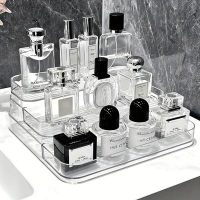 Multiple Compartments Durable Clear Plastic Storage Box - Countertop Storage for Perfumes,Skincare,Cosmetics - Vanity Organizer