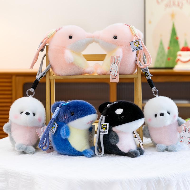 Ocean Series Plush Toy Keychain: Shark, Seal, Dolphin Desk Ornaments & Backpack Pendants