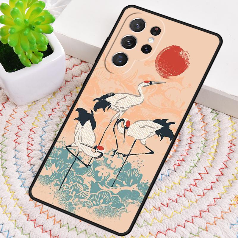 Japanese Cranes Art Silicone Phone Case For Samsung Galaxy note 10 pro S26 S25 S24 S23 S22 S21 Plus S25Ultra Capa Cover