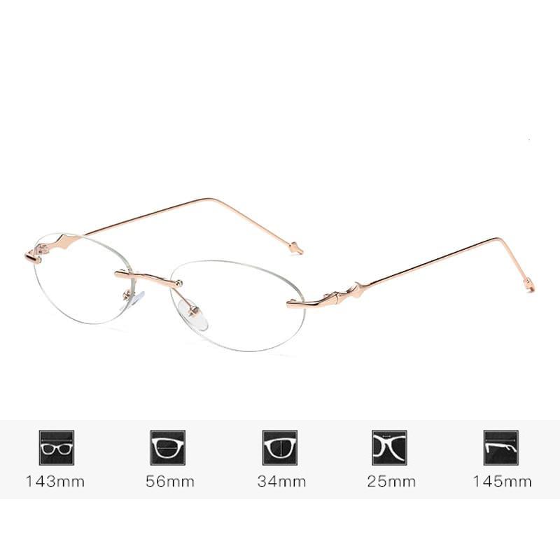 Oval Rimless Optical Plain Glasses for Women Trendy Ladies Blue Light Blocking Glasses Silver Gold Star Accessory Eyewear