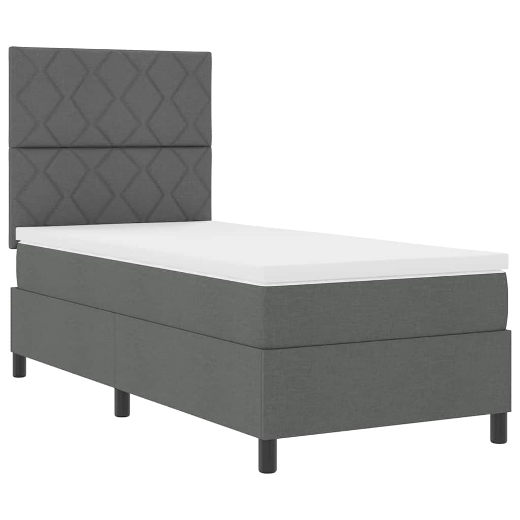 Box Spring Bed with Headboard Dark Gray 90 X 200 Cm Fabric
