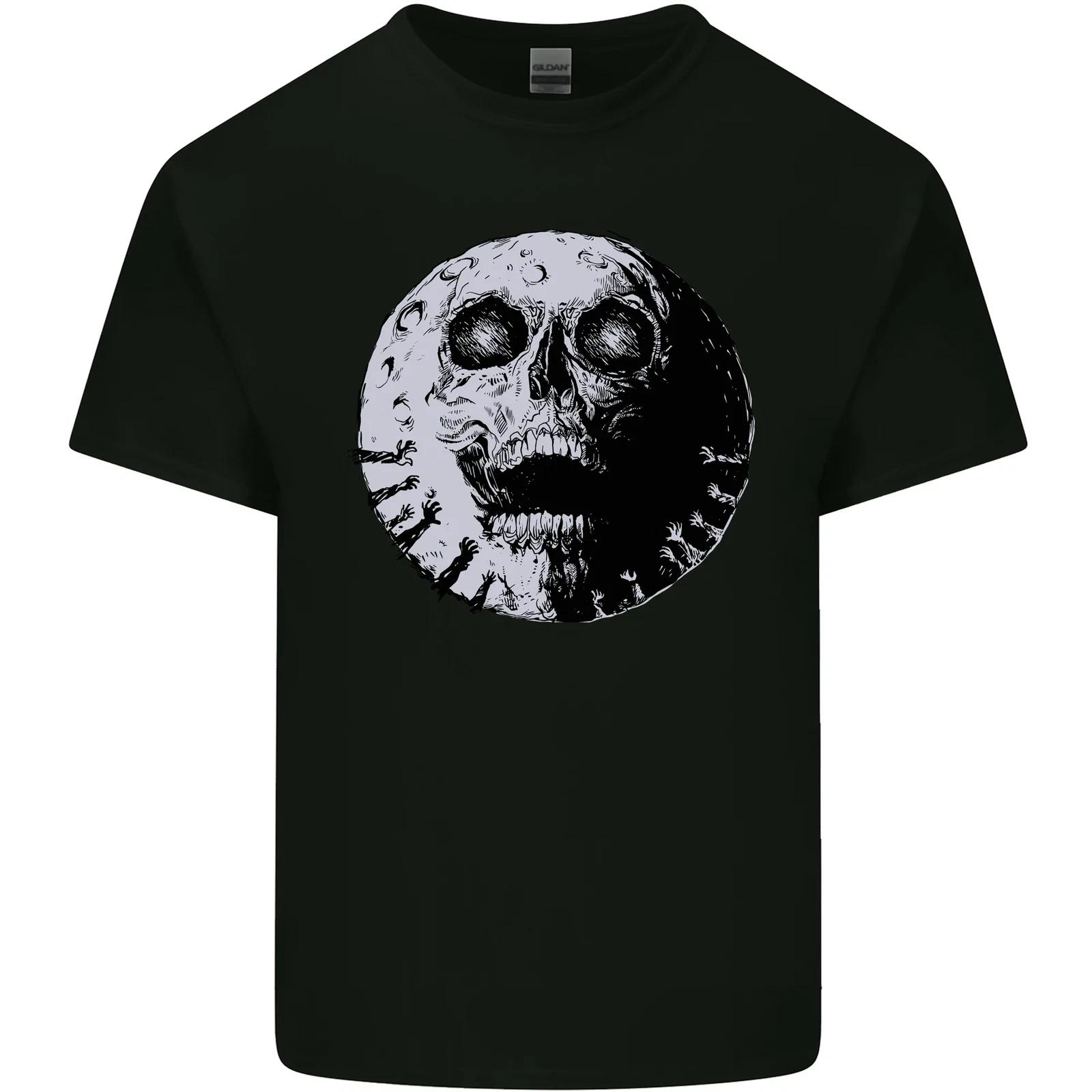 Skull Moon Gothic Halloween Zombie Biker Kids T-Shirt Childrens S