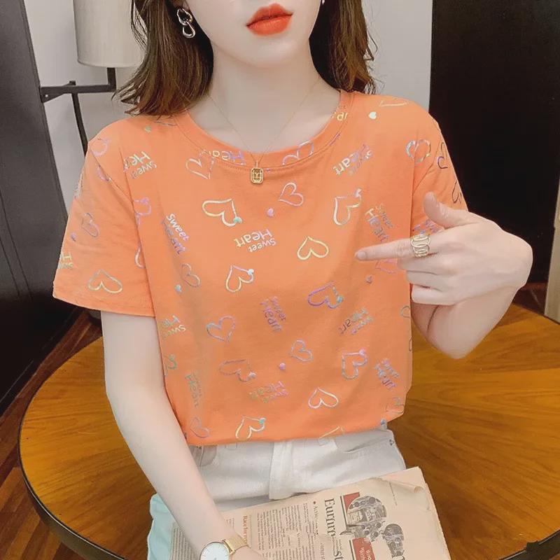 Dames T-shirt met bloemenprint, losse pasvorm, korte mouwen - Zomer 2025 Koreaanse stijl
