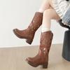 Maillard Thick Heel Western Cowboy Boots Women's Retro Knight Boots 2025 New Summer Thin Hollow Long Boots