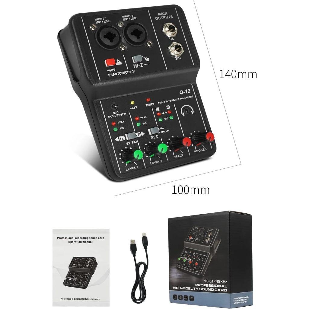 Portable Audio Interface Professional Mini External Sound Card Mixer 48V Computer Guitar Studio Dual Channel Audio Device