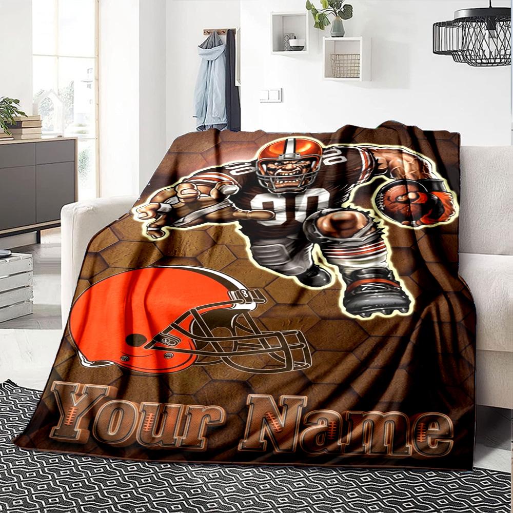 Name Custom Cleveland Browns Print Flannel Blanket High Quality Warm Comfortable Cover for All Seasons Perfect for Gifts Home Decor