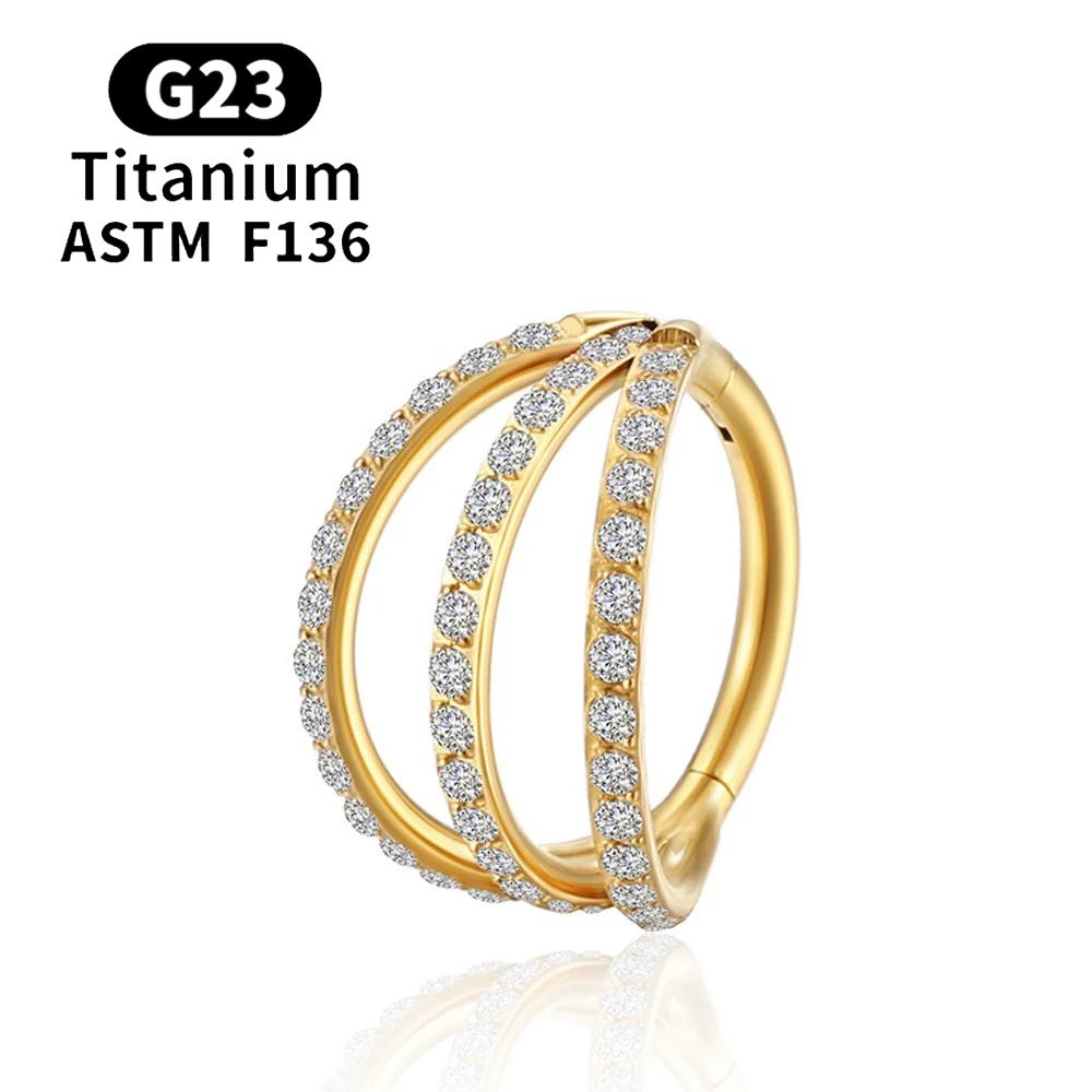 F136 G23 Titanium Nose Ring 16G Hinged Segment CZ Septum Clicke Daith Earrings Hoops Ear Cartilage Tragus Helix Piercing Jewelry