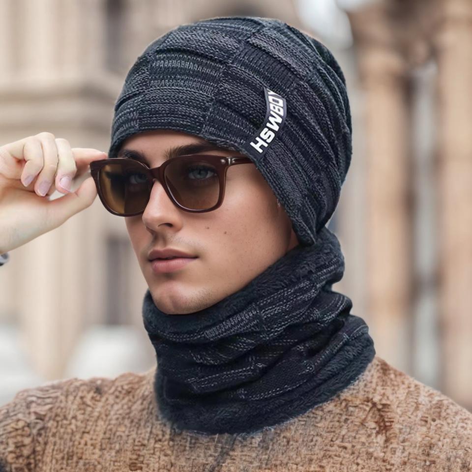 Loogdeel Neck Warmer Wool Lining Thick Warm Windproof Beanies Balaclava Outdoor Skullies Bonnet Winter Fleece Lined Knitted Hat