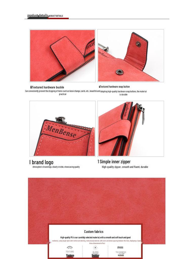 New Women's Large-Capacity Frosted Leather Wallet with Zipper, Buckle, and Multi-Card Slots