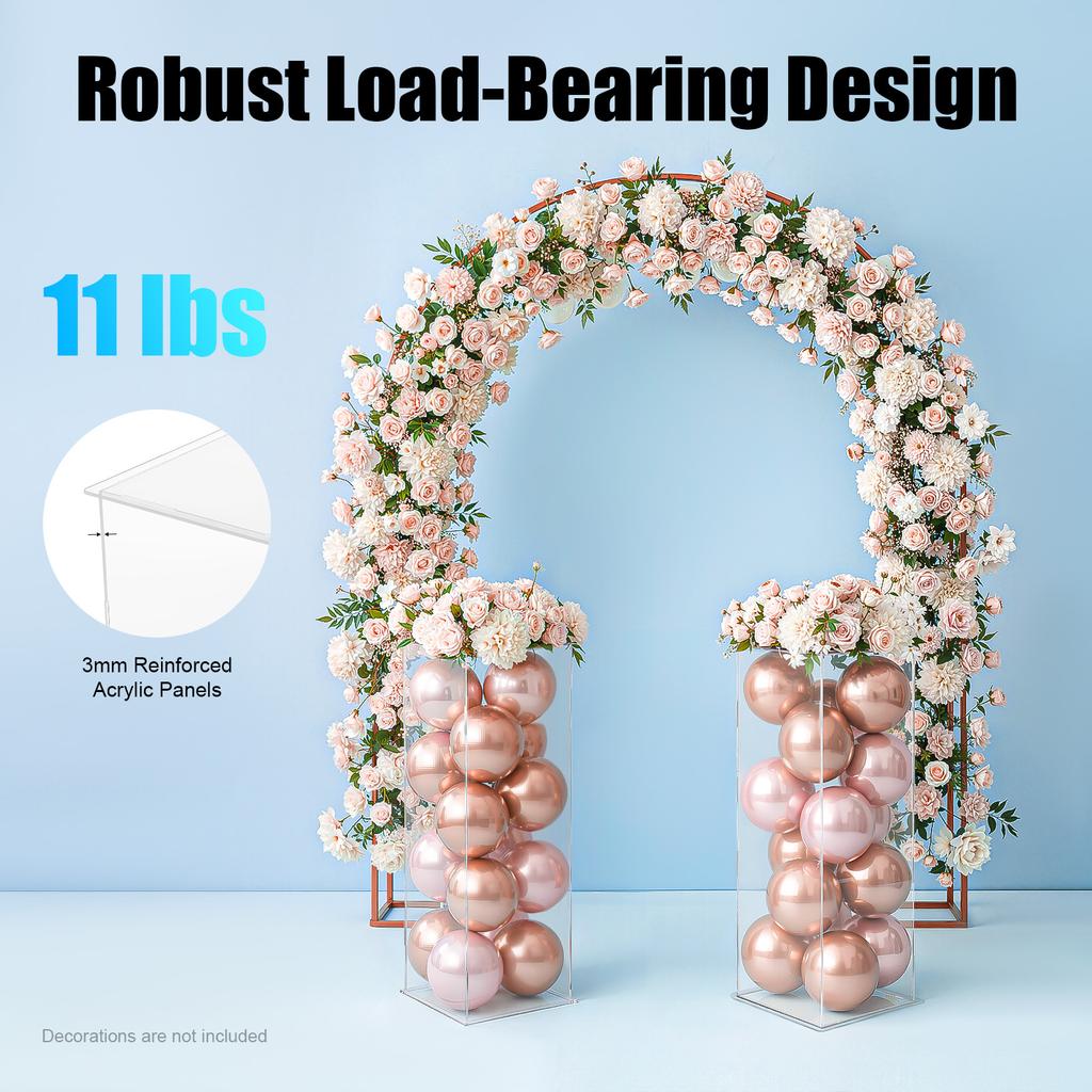 2 Acrylic Flower Stands, 31.5in Clear Display Cube Pedestal Flower Tower, for Weddings, Birthdays, 11.02lbs Load Capacity
