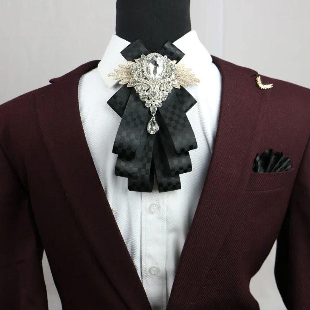 Retro Rhinestone Collar Flower Elegant British Style Gentleman's Bow Tie Neck Decoration Crystal Men's Suit Accessory Groomsman