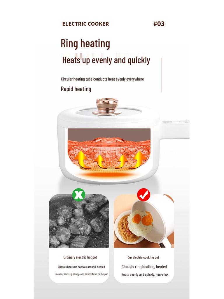 Electric Non-stick Multifunctional Cooking Pot with Long Handle for Dormitory and Household Use