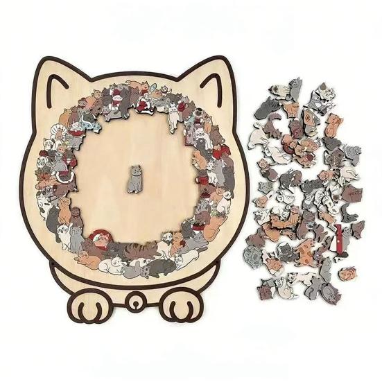 Yousheng 135-teiliges Katzenförmiges Holzpuzzle Mailard/Macaron/Holz/Morandi-farbene Tierformpuzzles für Erwachsene Katzenliebhaber