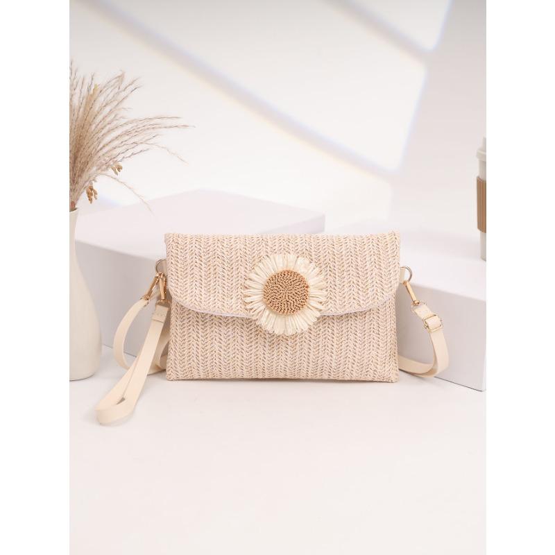 

New summer flower straw bag women s simple fashion chain shoulder messenger bag casual commuter bag