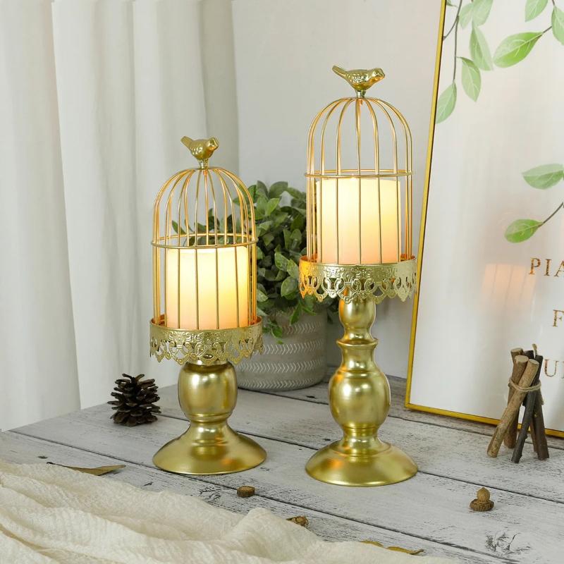 Creativity Retro Bird Cage Candle Holder Ornament Ironwork Candlestick Photography Wedding Restaurant Props Home Decor