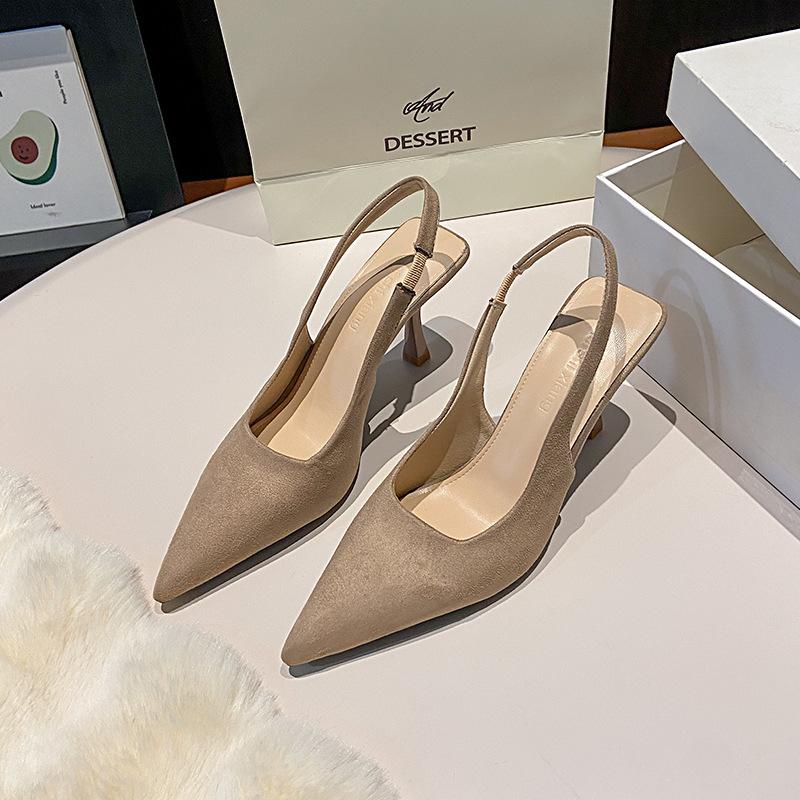 French bag head high-heeled sandals women's 2025 spring and summer new suede light mouth stiletto temperament with skirt stiletto sandals