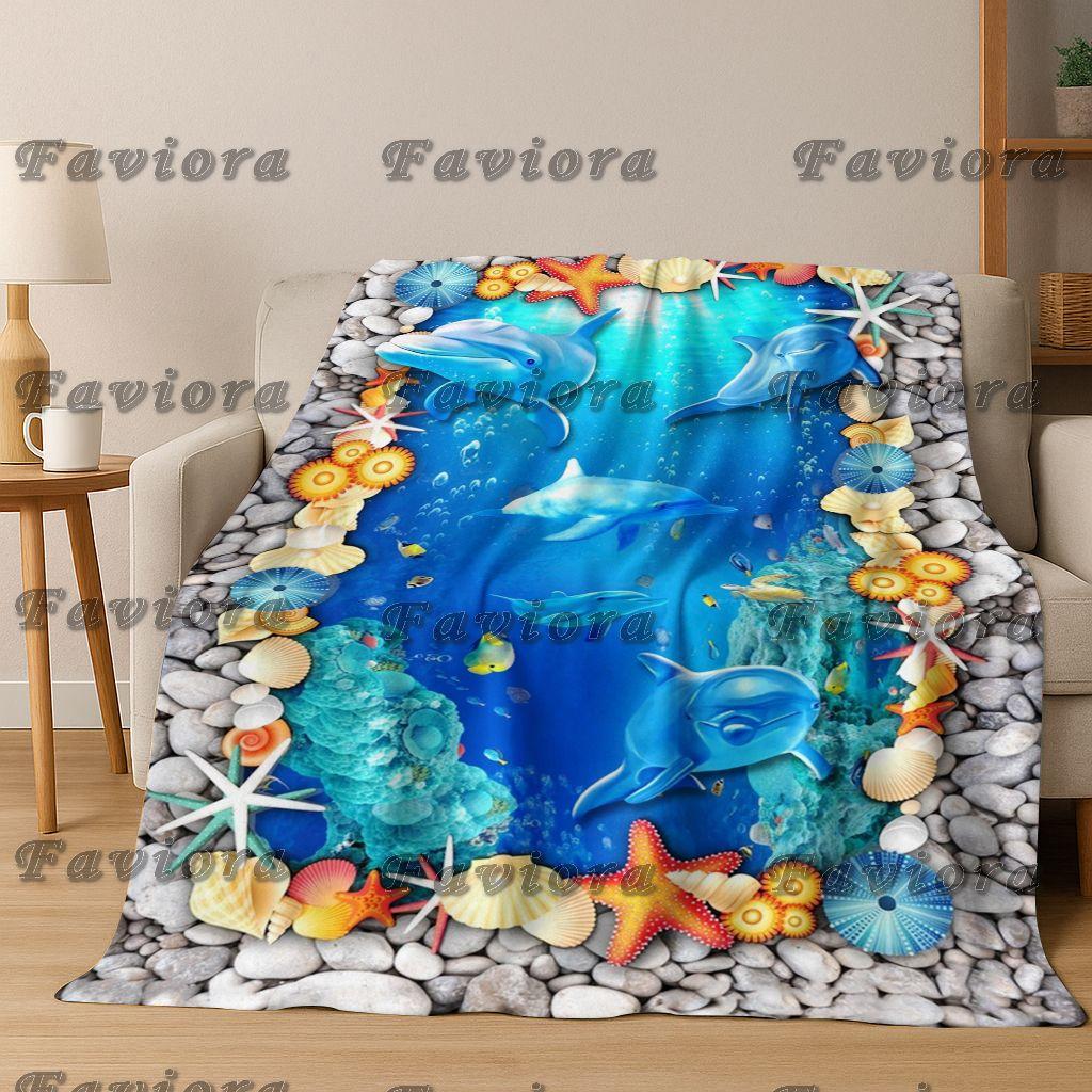 26 Style 3D Illusion Sea Underwater World Dolphin Flannel Blanket,Cozy Soft Throw Blanket for Home Bedroom Bed Sofa Cover Gift