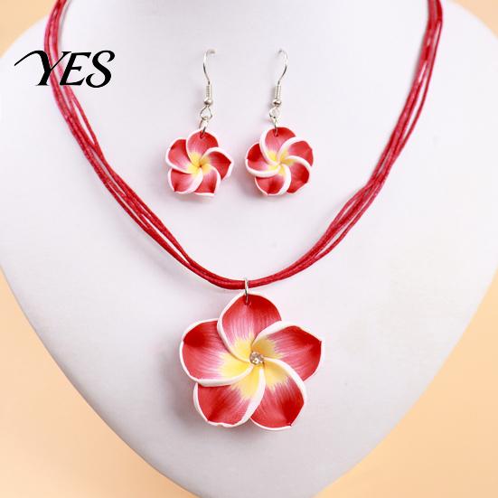 Natural Flower Jewelry 2Pcs/Set Lightweight Floral Set, Polymer Clay Realistic Necklace Earrings Set Charm Necklace, Hawaiian Style Drop for