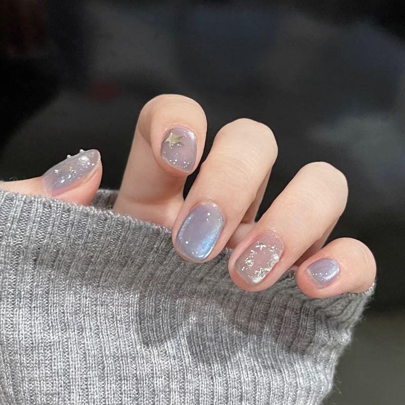 

Sweet Cool Blue Series Crystal Cat Eye XINGX Handmade Wear Short Nail Nail Stickers White Fancy Bean Nail XS code Galaxy star Cat s Eye