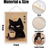 4 Pcs Vintage Japanese Cat Wall Art Hanging Banner, Japanese Noodle Sushi Linen Banner Poster Hanger Wall Decor for Home Kitchen Dining Room Wall