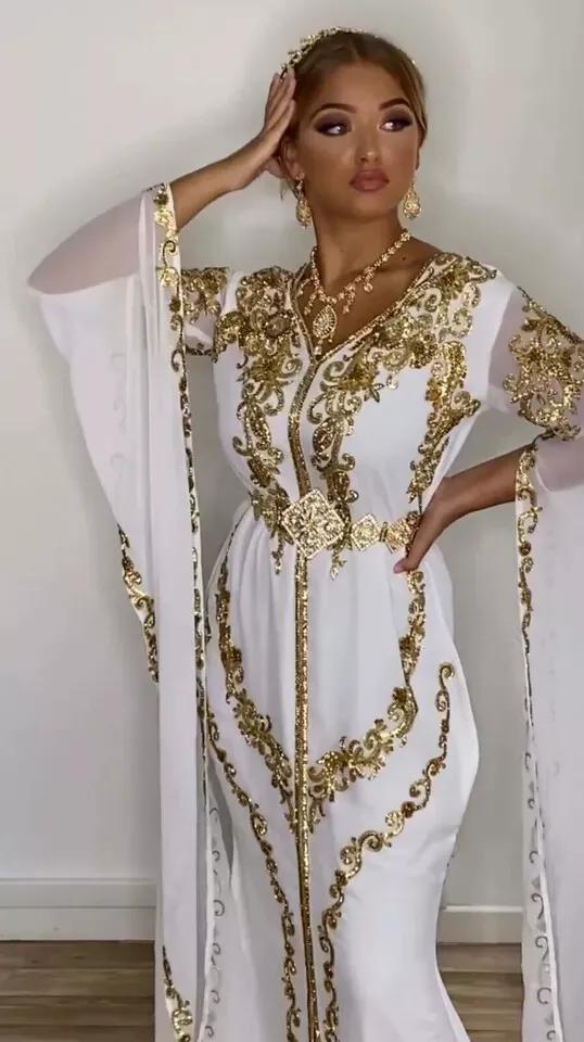 

Длинное королевское марокканское повседневное белое платье для подружки невесты, длинное платье-кафтан в стиле Дубай Абая XS белый