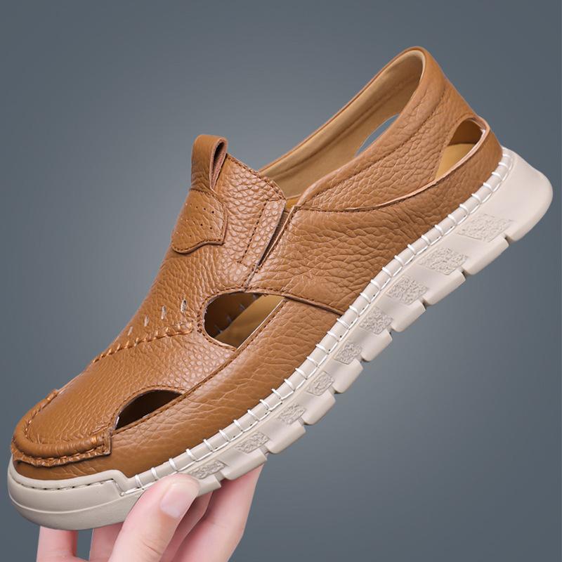 Fashion Casual Hallow Leather Sandals Shoes for Men Fashion Summer New Designer Solid Color Platform Dress Shoes Man