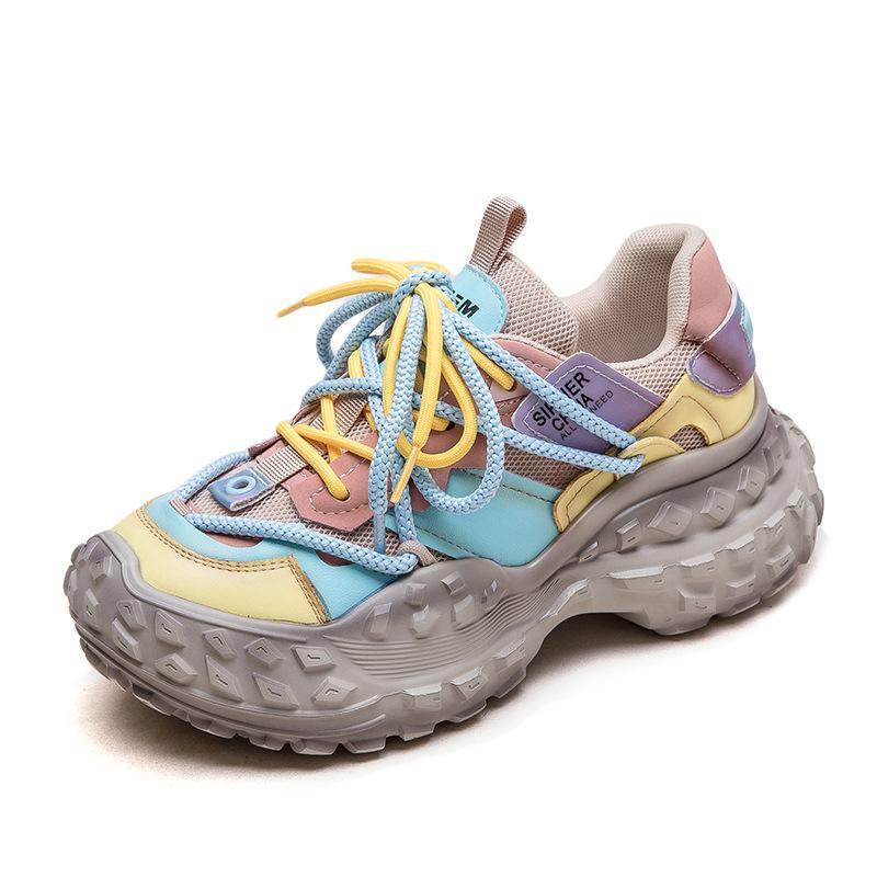 Herbst neue dicksohlige Durian-Sohle Dad-Schuhe bonbonfarbenes Mesh Mode Damenschuhe