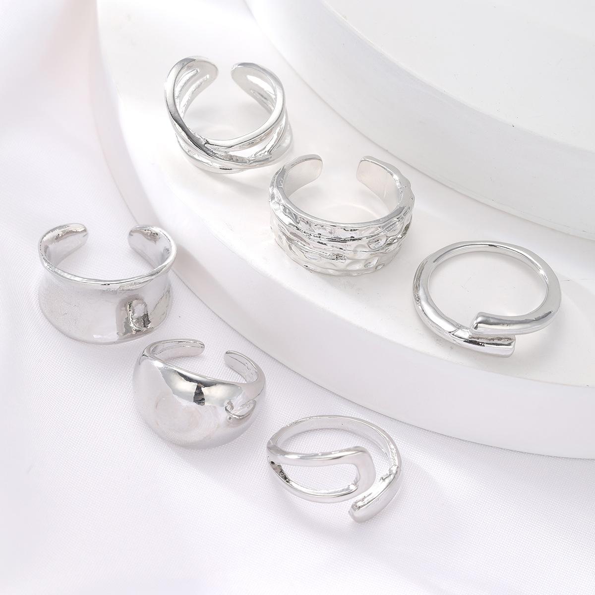 

Metal Cross Irregular Lines Geometric Ring Set Women s New Simple Charm Zircon Party Accessories медный