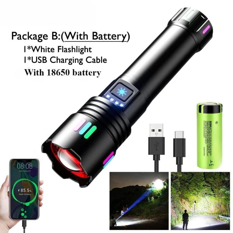 10000LM weiße Laser-Taschenlampe TYPE-C wiederaufladbar Militärische taktische zoombare tragbare LED Camping Suchscheinwerfer