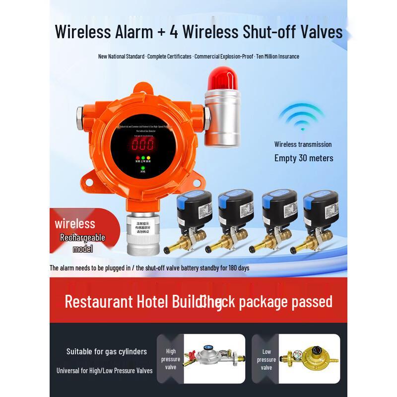 MDNG Pro Commercial Wireless Gas Leak Detector with Auto Shut-off Valve CN plug (adapter included)