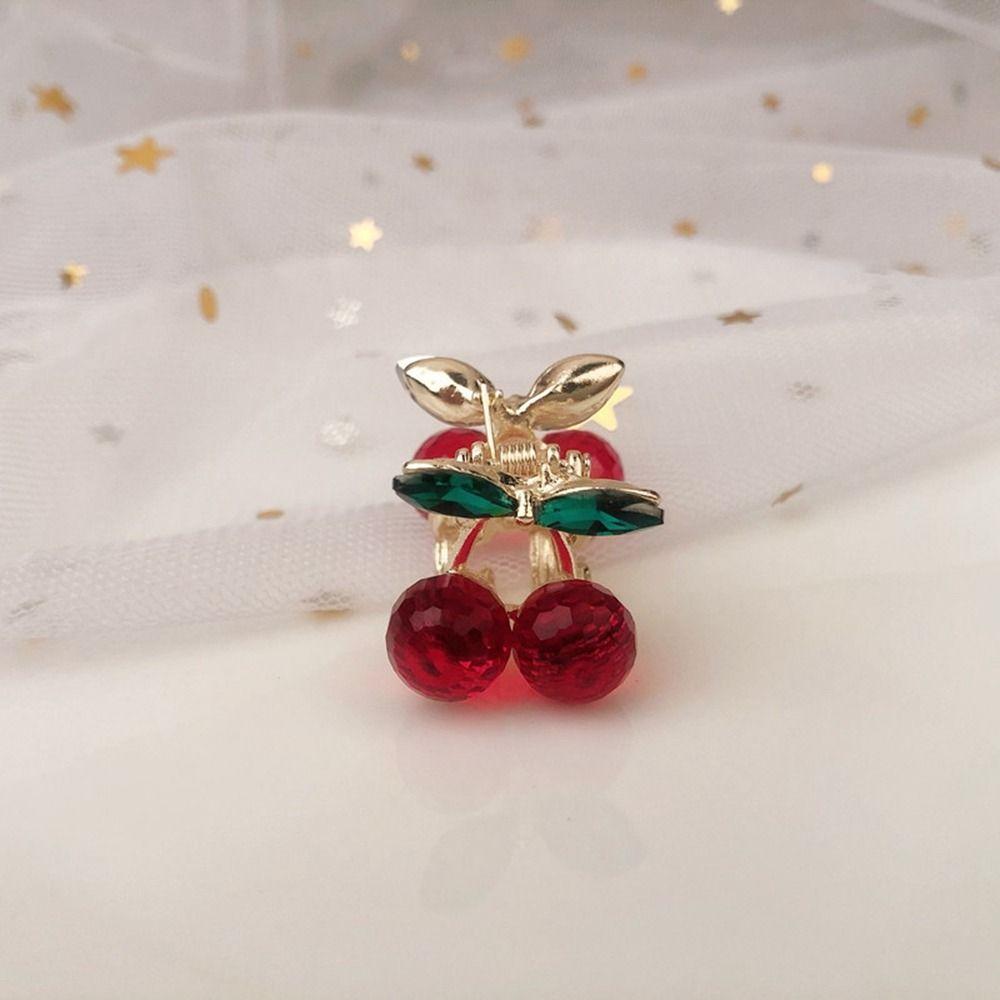Mini Red Korean Style Headwear Rhinestone Hairpin Cherry Hair Claw Female Hair Accessories