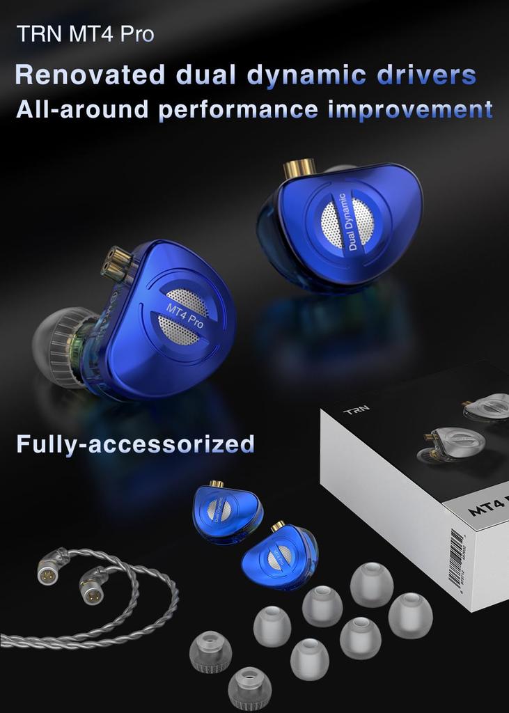 TRN-MT4 Pro 2DD In-Ear Earphones, Wired, with T-tips, FZFT1, FZmax, and Seahorse (Lucky Bag C)