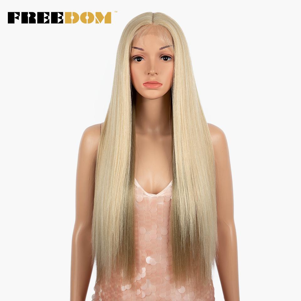 FREEDOM Synthetic Lace Wig 30 Inch Long Straight Wigs Soft Rainbow Colorful Blue Blonde Ginger Wigs For Black Women Cosplay Wig