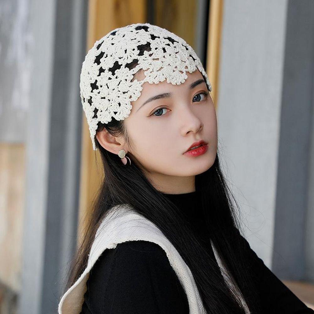 Ethnic Style Hollow Flower Knitted Hat Basin Hat Beanies Casual Crochet Bucket Hat  Girls