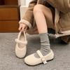 2025 autumn and winter new Mary Jane Mao Mao shoes women's outer wear Korean version of one-word buckle single shoes flat-bottomed velvet thermal cot
